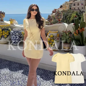 KONDALA Elegant Short Dress Women Casual Vacation Short Sleeve Mini Dress New 2026 Spring Summer Fashion Party Cute Lady Dress