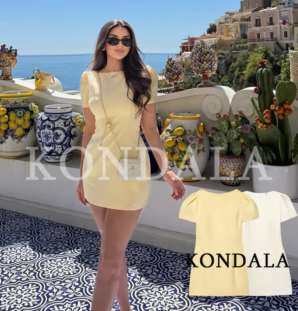 KONDALA Elegant Short Dress Women Casual Vacation Short Sleeve Mini Dress New 2026 Spring Summer Fashion Party Cute Lady Dress