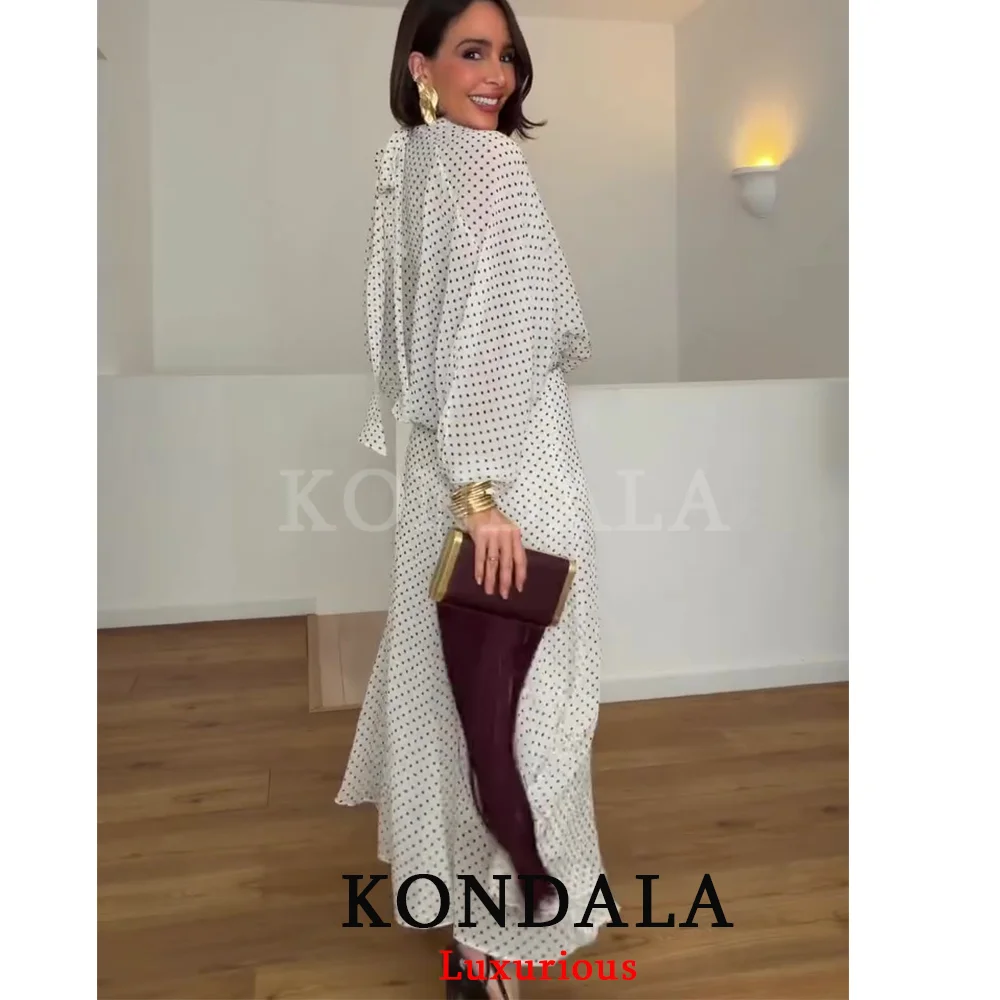 KONDALA Vintage Polka Dot Women Sets Chiffon Bow Tie Loose Blouses Loose Long Skirts Fashion 2026 Spring Summer Holiday Suits - Image 2