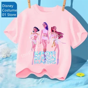 KPop Demon Hunters Rumi Mira Zoey Children's T Shirts Summer Kids Cartoon Clothes Round Neck Tops Tees Fashion Girls T-shirts