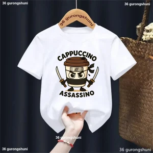Kids Clothes Italian Brainrot Cappuccino Assassino Graphic Printed T Shirt Girls/Boys Funny Japanese Ninja Tshirt Summer Tops