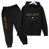 Kids Fashion Brand Letter Print 2pcs Pullover Hoodie+Pants Tracksuits 2-13 Years Boys Girls Casual Outfits Children Clothes Sets