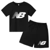 Kids Summer Letters Brand Round Neck Black T-shirt+Shorts Fashion Short-sleeved Boy Girl Toddler 3-12Y Casual Sports Jogging Set