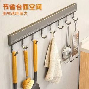 Kitchen hook rack non-perforated wall mounted rack bathroom space aluminum hook multi-function storage row hook