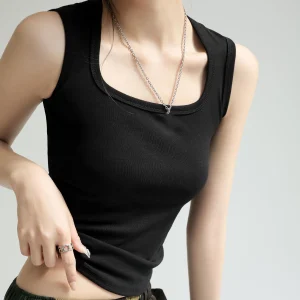 Korea Stylish Crop Top Sleeveless Stretch Basic Camisole for Summer Hot Sexy Girl Vest Women Tank Classic Spring Outfits C4880
