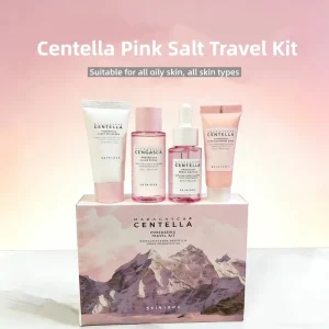 Korean Centella Pink Salt Travel Kit,PoreMizing Toner,Foam,Pore Care Fresh Ampoule and Light Gel Cream Daily Skincare Mini Sets