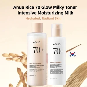 Korean Skincare Set ANUA Rice 70 Glow Milky Toner,Intensive Moisturizing Milk Lotion,Hydrating&Nourishing,Barrier Care 2pcs Sets