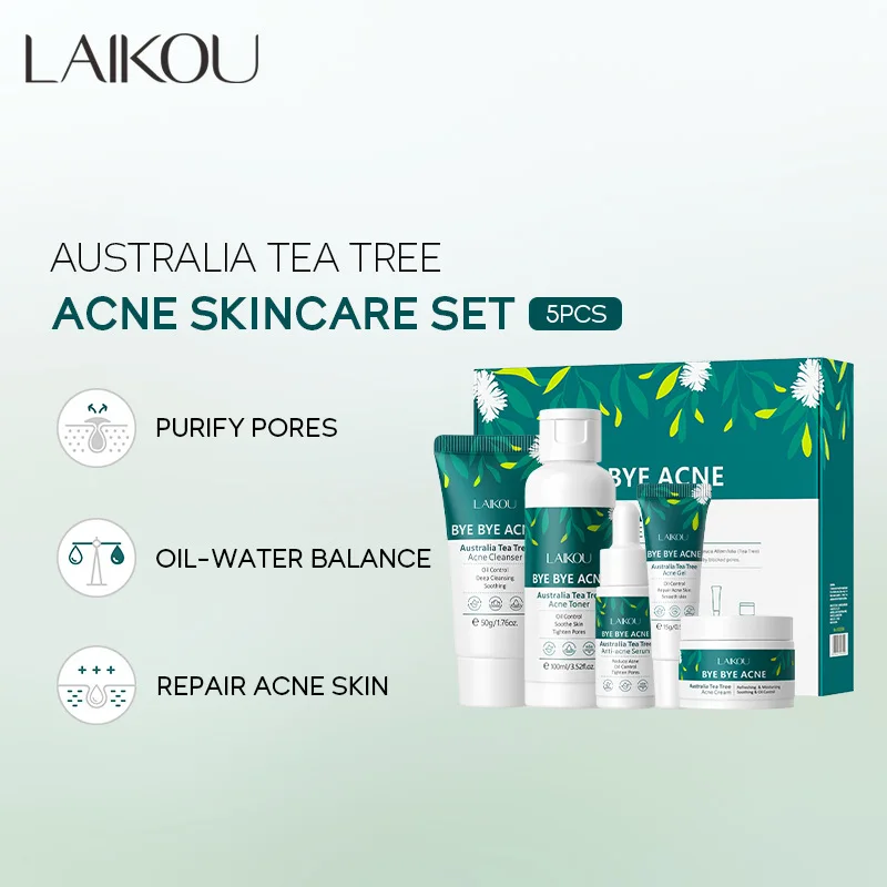 LAIKOU Australia Tea Tree Acne Skincare Five-Piece Set ( Cleanser, Toner, Serum,Gel,Cream), for Oily and Acne-Prone Skin - Image 3