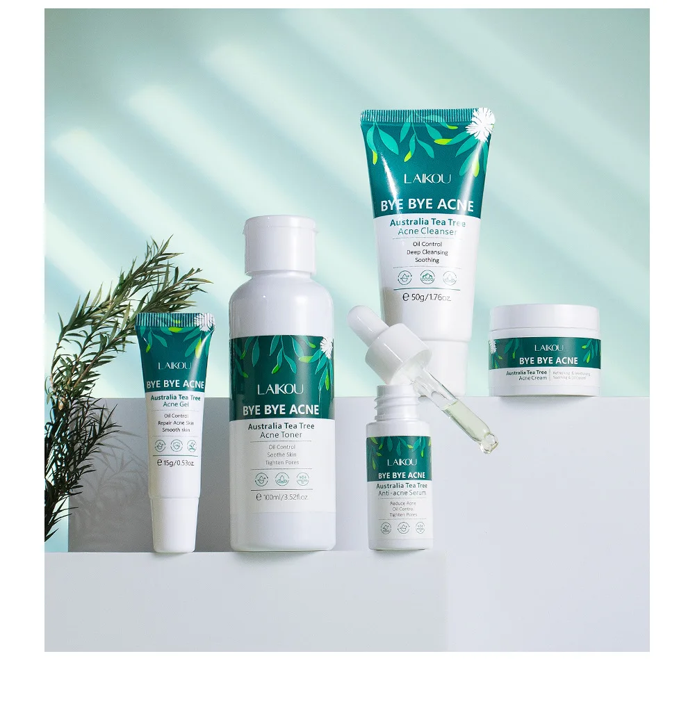 LAIKOU Australia Tea Tree Acne Skincare Five-Piece Set ( Cleanser, Toner, Serum,Gel,Cream), for Oily and Acne-Prone Skin - Image 6