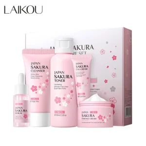 LAIKOU Sakura Kit Skin Care Sets Moisturizing and Reducing Fine Lines Cleansing Pore Product 5-Piece Korean Women's Day Gift