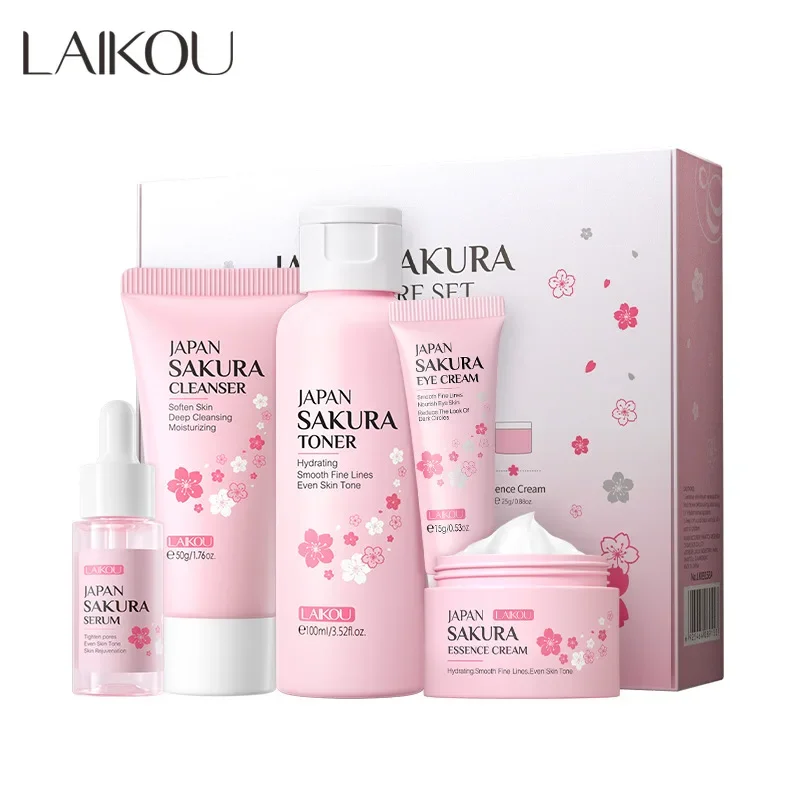 LAIKOU Sakura Kit Skin Care Sets Moisturizing and Reducing Fine Lines Cleansing Pore Product 5-Piece Korean Women's Day Gift