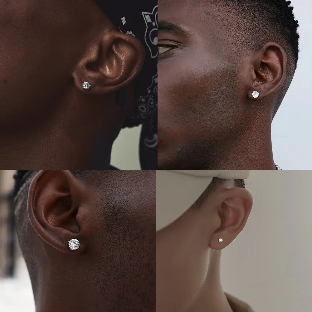 LUXUSTEEL 1Pairs/2Pcs Stainless Steel Crystal Studs Earrings For Women Men 4 Prong Tragus Round Clear Cubic Zirconia Ear Jewelry - Image 3