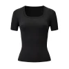 Ladies' summer solid color simple and versatile U-neck short sleeved comfortable base T-shirt for teenagers running fitness home