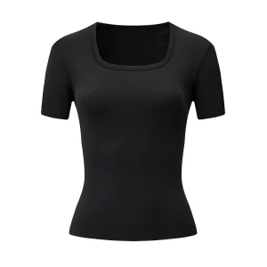 Ladies' summer solid color simple and versatile U-neck short sleeved comfortable base T-shirt for teenagers running fitness home
