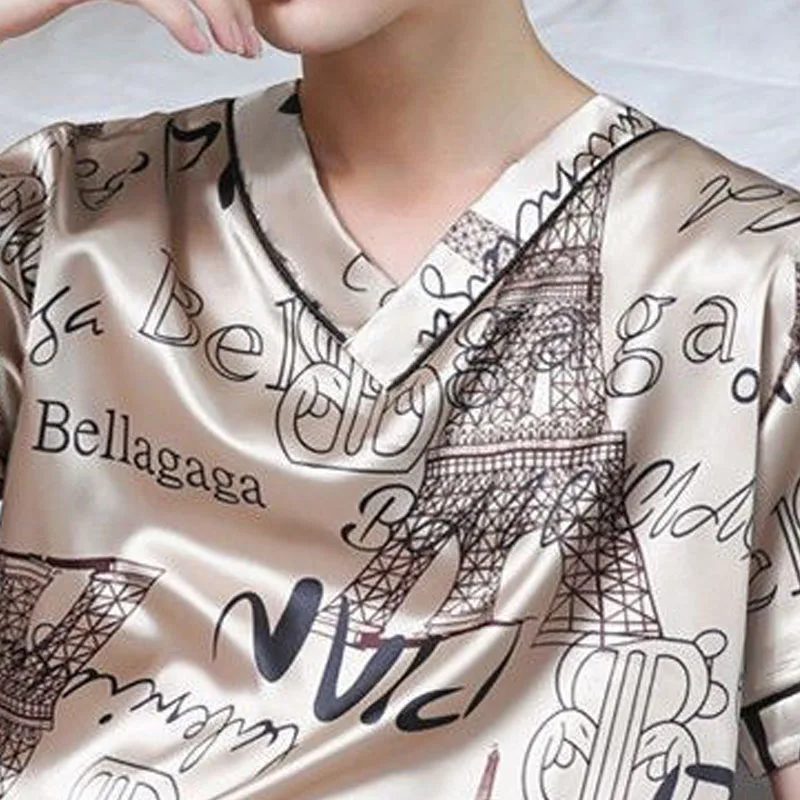 Large Size Men Homewear Ice Silk Short-Sleeved Shorts Student Pajamas Korean Version with Letters Loose 3xl Short-Sleeved Two-Pi - Image 6