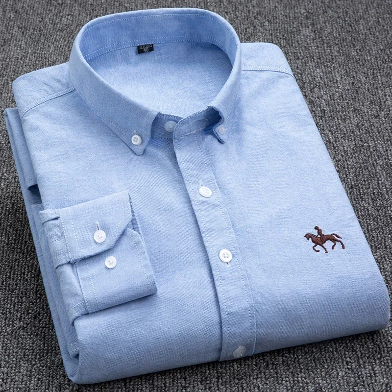 Large size Full Men's Shirts 100% Pure Cotton Oxford business Casual Shirt soft slim fit formal plain shirt Long Sleeve clothes - Image 4