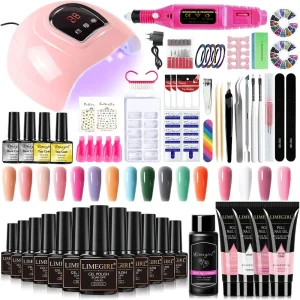 Limegirl Nail Set Nail Gel Tools Kit 54W Nail Lamp 18/12/7 Colors UV Gel Nail Polish Kit Contains Nail Drill Machine Nail Kit