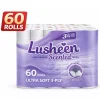 Lusheen Lavender 3-Ply Toilet Paper – 60 Rolls Bulk Pack (150 Sheets/Roll) – Premium Quilted, Scented & Ultra-Soft Bathroom Tiss