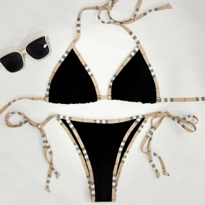 Luxury Brand Design Stripe Halter Bikini Women Swimwear Female Swimsuit Two Pieces Bikini Set Sexy Bathing Suit Swim Beach Wear