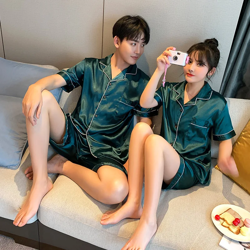 Luxury Pajama Suit Satin Silk Pyjamas Sets Couple Sleepwear Casual Family Pijama Lover Night Suit Men & Women Plus Size Pj Set - Image 4
