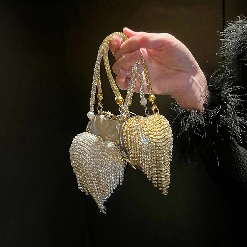 Luxury Small Bling Heart Shape Rhinestones Evening Clutch Purse Ladies Fashion Bag For Women Chain Shoulder Bag Party Gift - Image 2