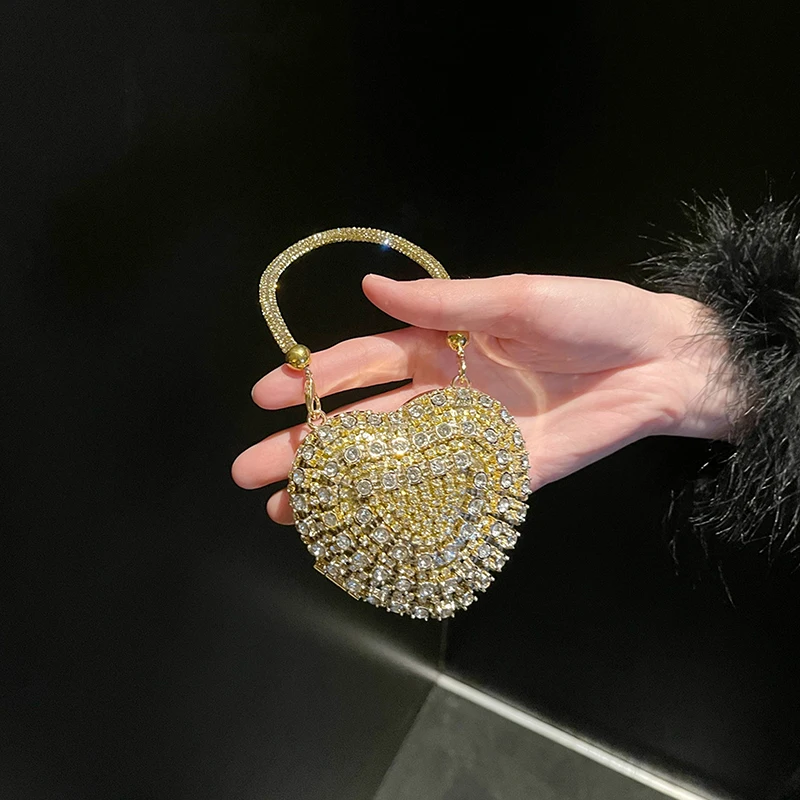 Luxury Small Bling Heart Shape Rhinestones Evening Clutch Purse Ladies Fashion Bag For Women Chain Shoulder Bag Party Gift - Image 5