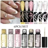 MEET ACROSS 6Pcs/Set Reflective Glitter Line Gel Nail Polish Metallic Mirror Nail Art Liner UV Gel DIY Painting Drawing Varnish