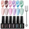 MEET ACROSS 7Pcs/Set Cat Magic Magnetic Gel Nail Polish Sparking Semi-Transparent Sea Blue Effect Soak Off UV Gel Varnish Kit