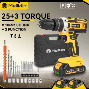 MELLWIN 25+3 Torque Cordless Electric Impact Drill Set Multipurpose Electric Screwdriver Tool Sets For Makita 18V Battery Pin