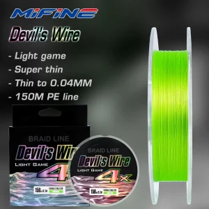 MIFINE Devil's Wire Light Game Fishing Line 150M Thin and Strong 4X Braided PE Line Fishing Wire Accessories Perch, Bass, Trout