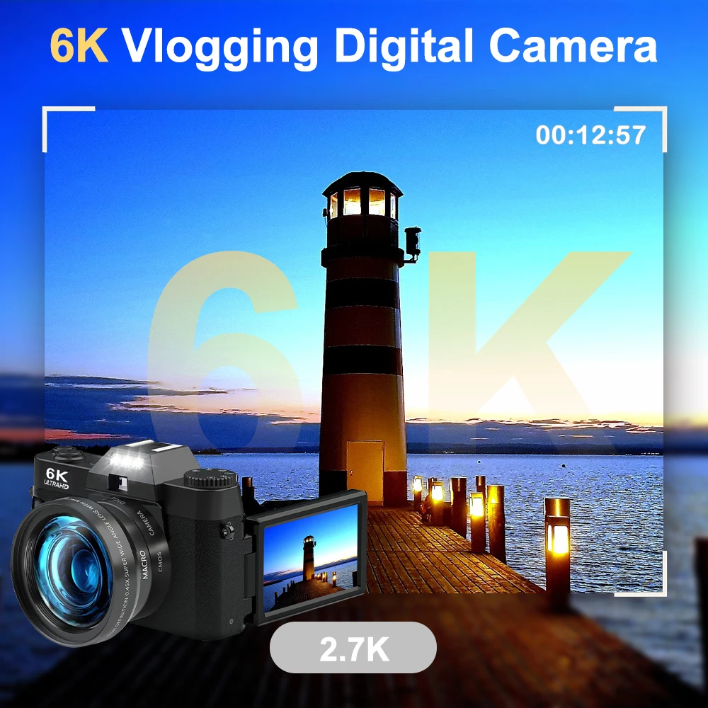 Magecam 6K Compact Digital Photography Camera 64MP 16X Digital Zoom Camcorder 3'' 180° Flip Screen WiFi Vintage Vlog Video - Image 4