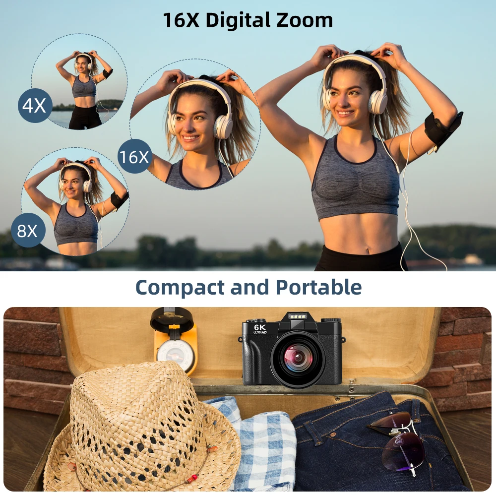 Magecam 6K Compact Digital Photography Camera 64MP 16X Digital Zoom Camcorder 3'' 180° Flip Screen WiFi Vintage Vlog Video - Image 3
