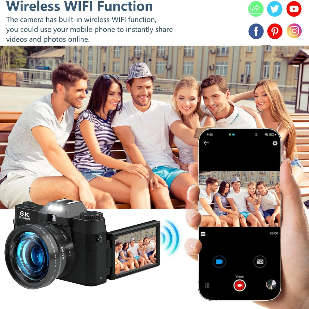 Magecam 6K Compact Digital Photography Camera 64MP 16X Digital Zoom Camcorder 3'' 180° Flip Screen WiFi Vintage Vlog Video - Image 5
