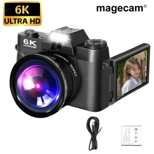 Magecam 6K Compact Digital Photography Camera 64MP 16X Digital Zoom Camcorder 3'' 180° Flip Screen WiFi Vintage Vlog Video