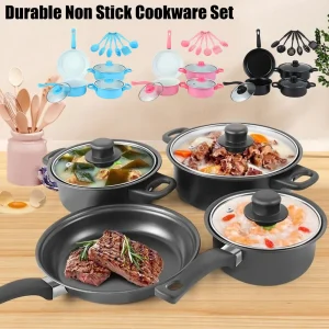 Maifan Stone Non-Stick Cookware Set Deep Frying Pan Milk Pot with Lid for Home Kitchen Rapid Heat Conduction Pot Set 12-PCS Kit