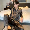 Men Pajamas Set Winter Sleepwear For Man Shirt Long Sleeve Pijama Male Silk Satin Sleeping Home Night Wear Big Size Loungewear