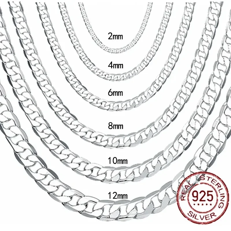 Men's 925 Sterling Silver Necklace 2/4/6/8/10/12MM 40-75cm Face Chain Necklace Lobster Clasp Men And Women Engagement Jewelry - Image 2