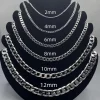 Men's 925 Sterling Silver Necklace 2/4/6/8/10/12MM 40-75cm Face Chain Necklace Lobster Clasp Men Women Engagement Jewelry Gifts