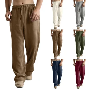 Men's Cotton Linen Pants Male Autumn New Breathable Solid Color Linen Trousers Fitness Streetwear S-5XL
