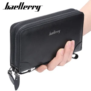 Men's Large Capacity Business Clutch Handbag Multi-functional Wallet with Double Zipper Long Phone Bag And Item Storage