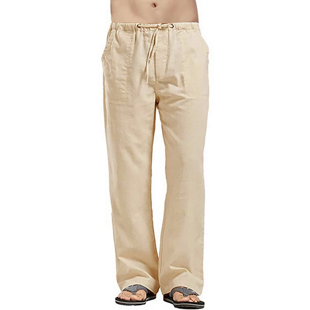Men's Linen Pants Solid Color Multiple Pockets Breathable Linen Pants Jogging Fitness Streetwear Sports Loose Casual Sweatpants - Image 4