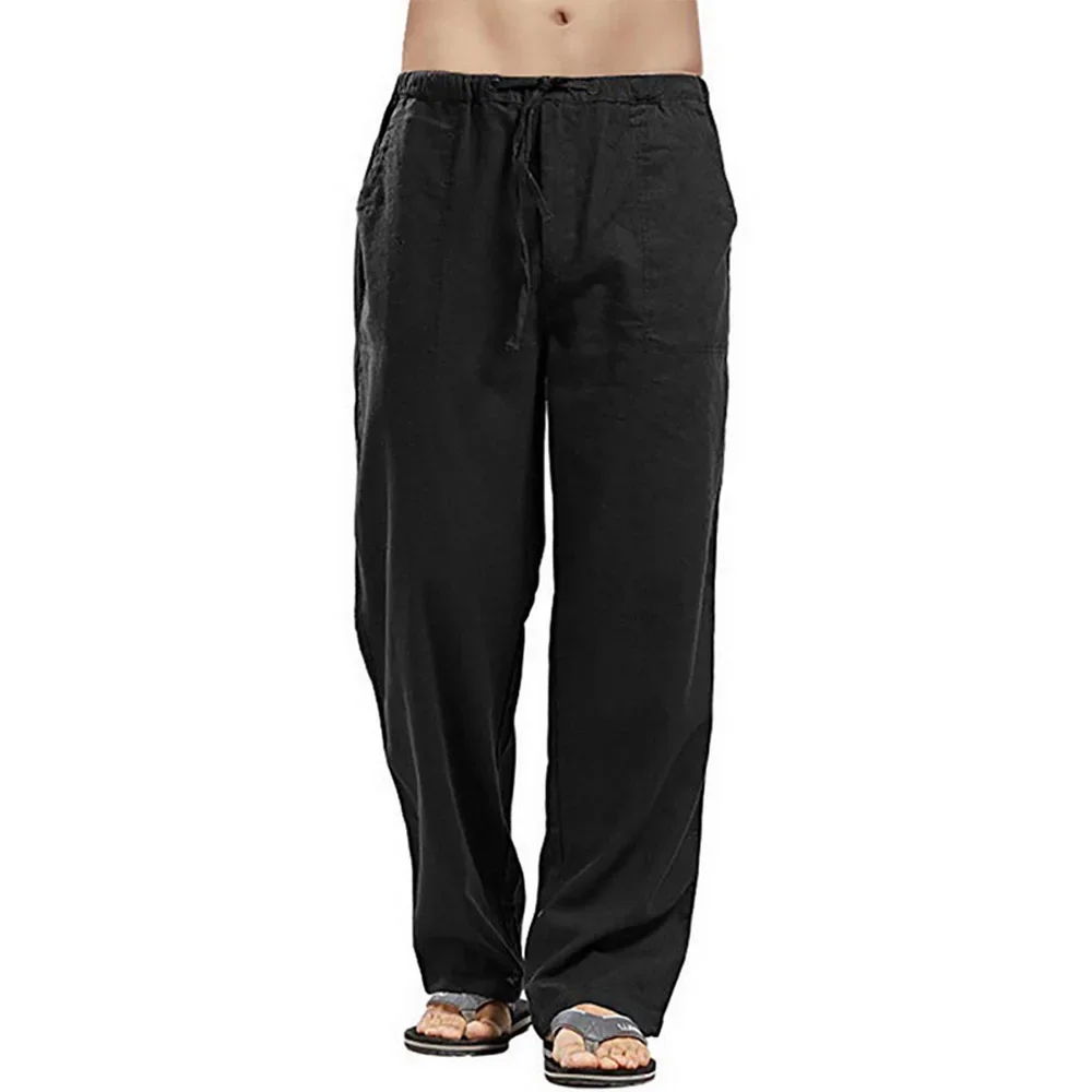Men's Linen Pants Solid Color Multiple Pockets Breathable Linen Pants Jogging Fitness Streetwear Sports Loose Casual Sweatpants - Image 5