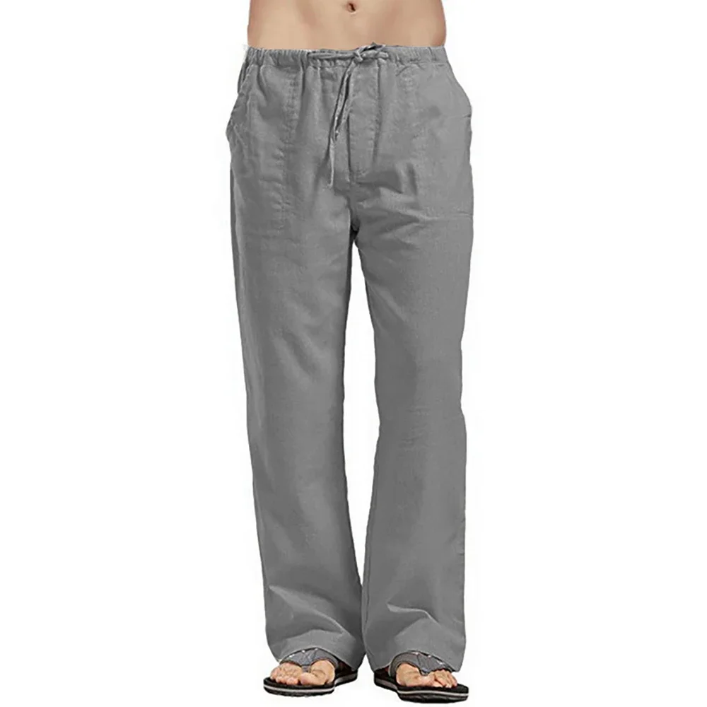Men's Linen Pants Solid Color Multiple Pockets Breathable Linen Pants Jogging Fitness Streetwear Sports Loose Casual Sweatpants - Image 6