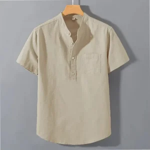 Men's Summer Solid Colour Short Sleeve Shirt Pocket Design Daily Casual Comfortable Breathable Cotton Linen Shirt Top