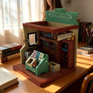 Mini Bookstore Micro Brick Building Model, Tiny Block Assembly Architecture Set for Adults, Desktop Decoration, Christmas Gift