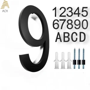 Modern Floating Address Sign - 8 Inch 20cm Black House Number for Home/Garage Outdoor Street Anti Rust
