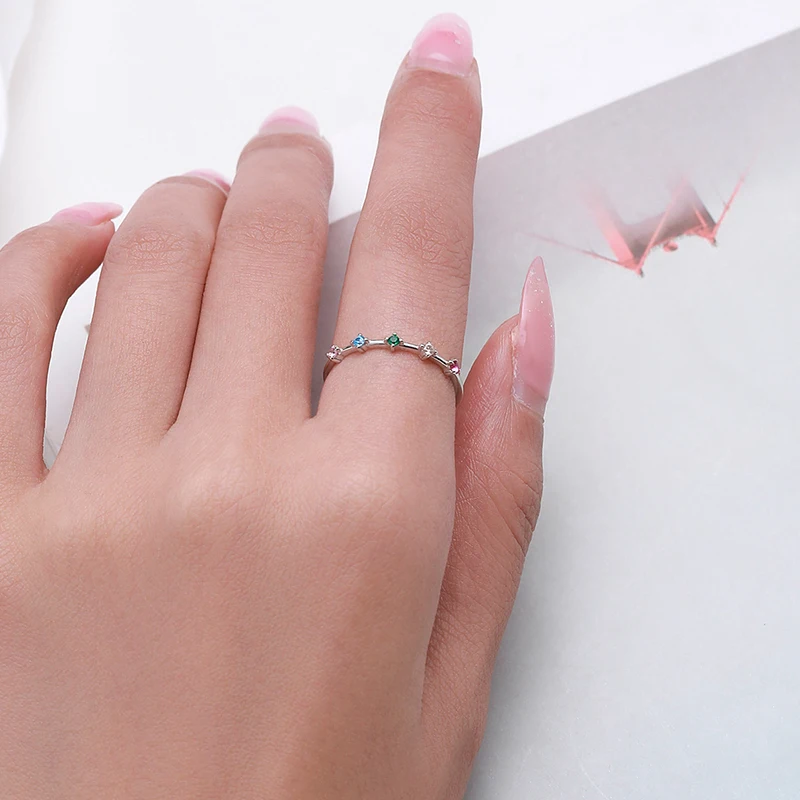 Modian 925 Sterling Silver Rainbow CZ Simulated Diamond Stacking Slim Rings Fashion Bands For Women Korea Style Fine Jewelry - Image 2