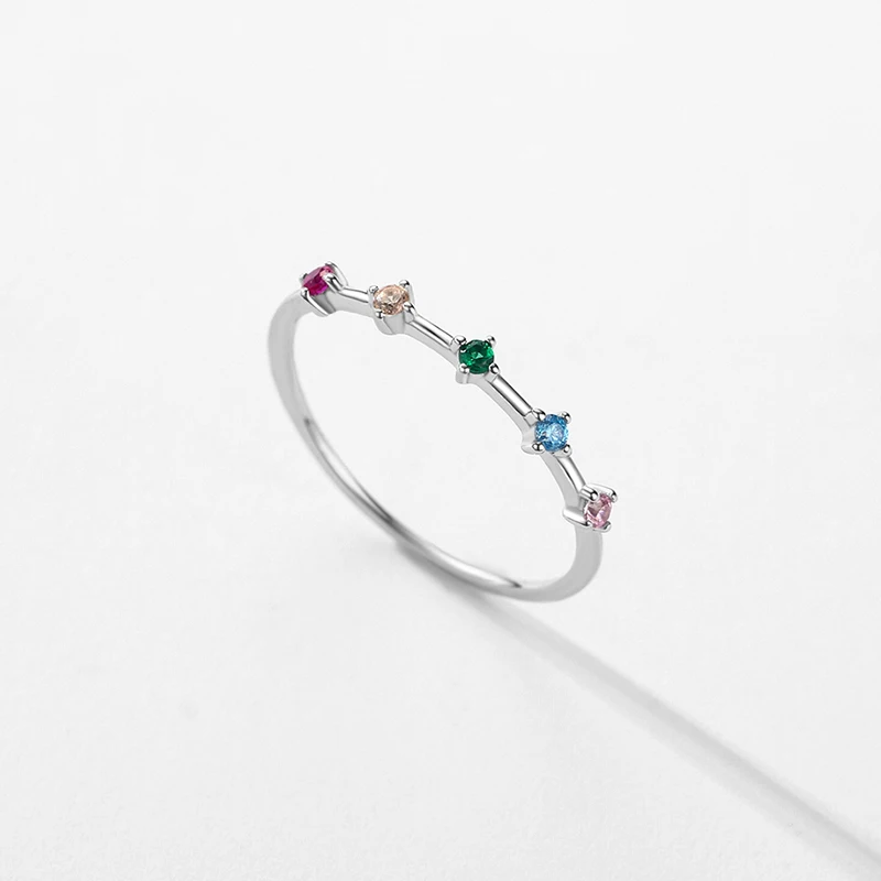 Modian 925 Sterling Silver Rainbow CZ Simulated Diamond Stacking Slim Rings Fashion Bands For Women Korea Style Fine Jewelry - Image 4