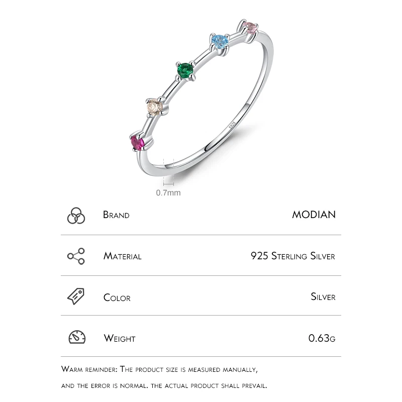 Modian 925 Sterling Silver Rainbow CZ Simulated Diamond Stacking Slim Rings Fashion Bands For Women Korea Style Fine Jewelry - Image 3
