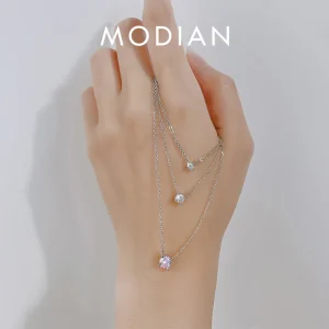 Modian Brands Simple 925 Sterling Silver Geometric Cut Sparkling Zircon Pendant Necklace for Women Wedding Engagement Jewelry